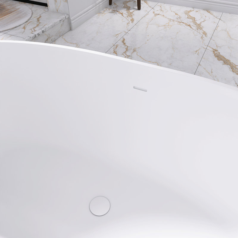65 In. X 30 In. Solid Surface Freestanding Flatbottom Soaking Bathtub In Green