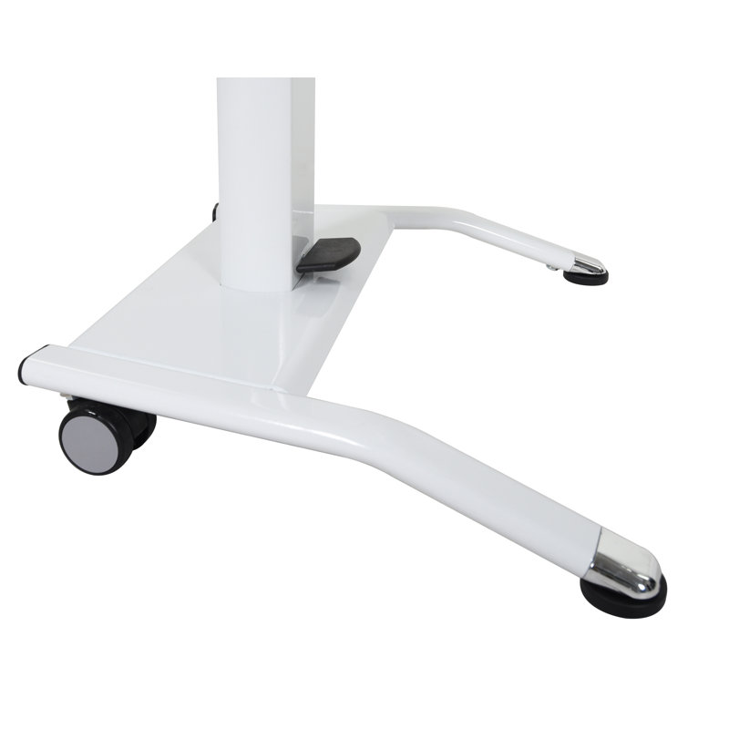 White Adjustable Height Mobile Standing Desk with Pneumatic Foot Pedal