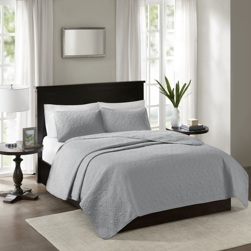 Gray Twin Reversible Microfiber Coverlet Set
