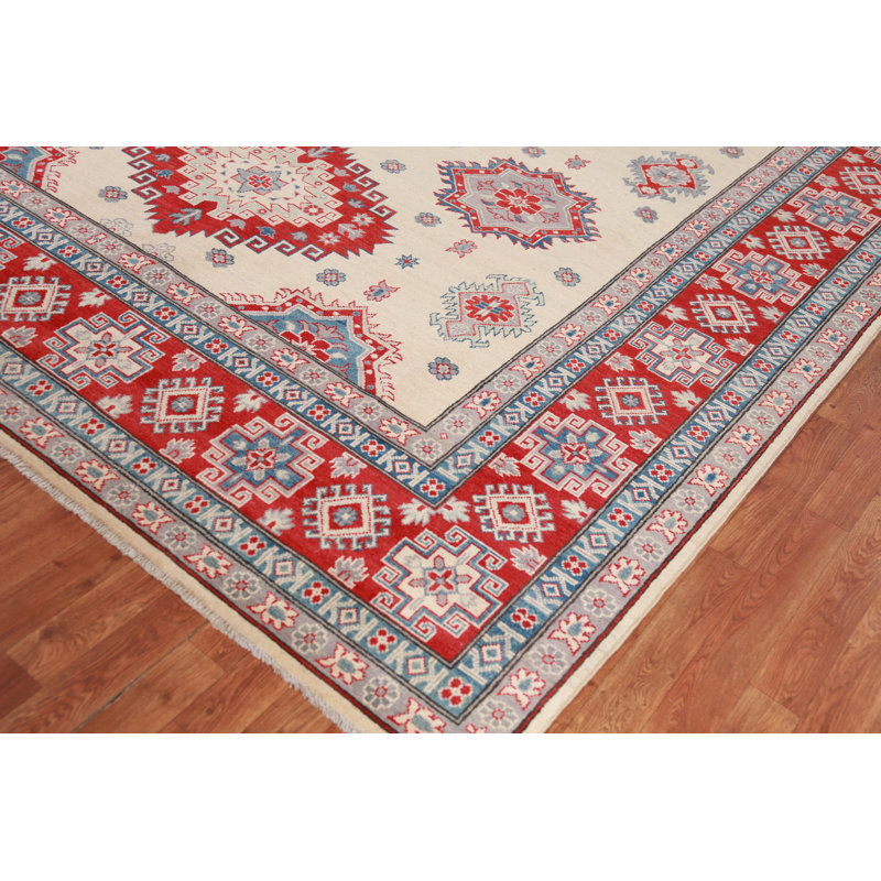 Tapis oriental en laine ivoire Kazak 8 x 11