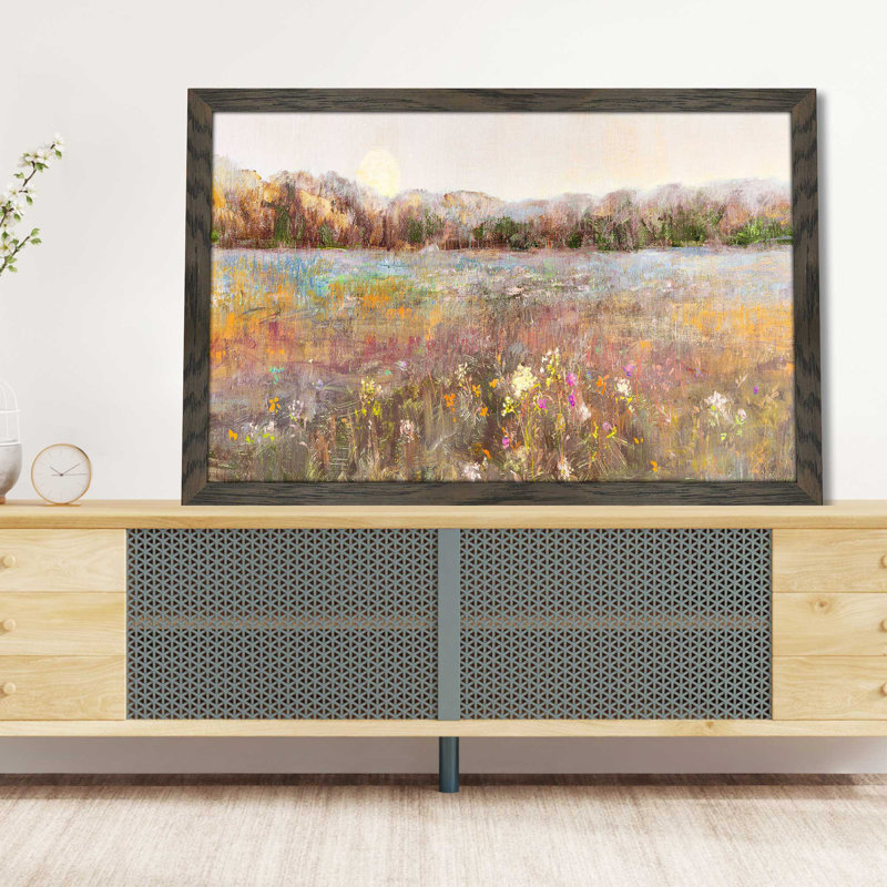 Meadow Moonrise par Katie Swatland - Peinture, L 27,5 po x H 21,5 po, Encadrement brun