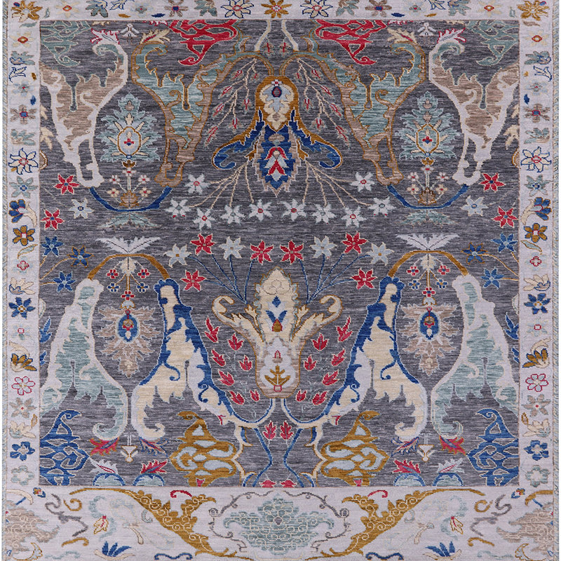 Tapis oriental gris / bleu, Carré 5 pi