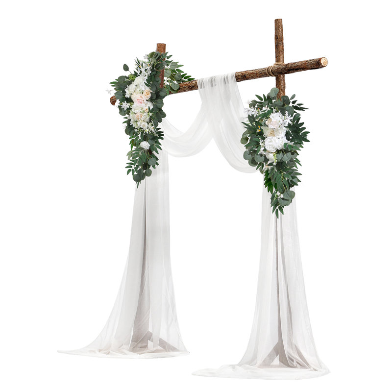 Ensemble de fleurs artificielles pour arche de mariage (paquet de 4) avec tissu de drapage pour arche de mariage de 21 pi, fleurs pour arche de mariage et décoration de fond de mariage (blanc)