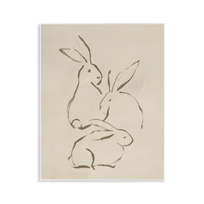 Earthtone Bunny Sketch Wall Plaque Art by June Erica Vess