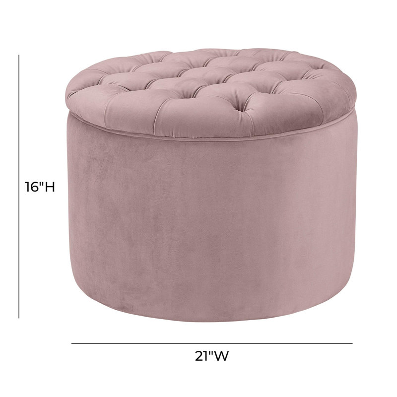 Repose-pieds rond avec rangement en velours Alvin, Velours mauve
