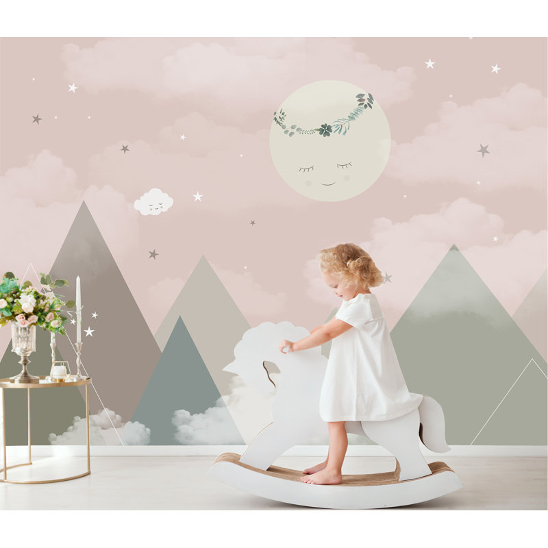 Papier peint pour enfant Fullmoon Triangle, Rose, L 75,96 po x l 114 po