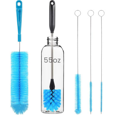 Paquet de 5 nettoyeurs de brosse à brosse, brosse à paille et brosse à bouteille d'eau, brosse en acier inoxydable 15 po, 3 brosses à paille, brosse de nettoyage 3-en-1 pour bouteille d'eau, tasses à café, pailles - bleu