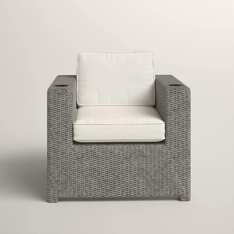 Fully Assembled Patio Chair With Cushions, White Cushion/Gray Frame