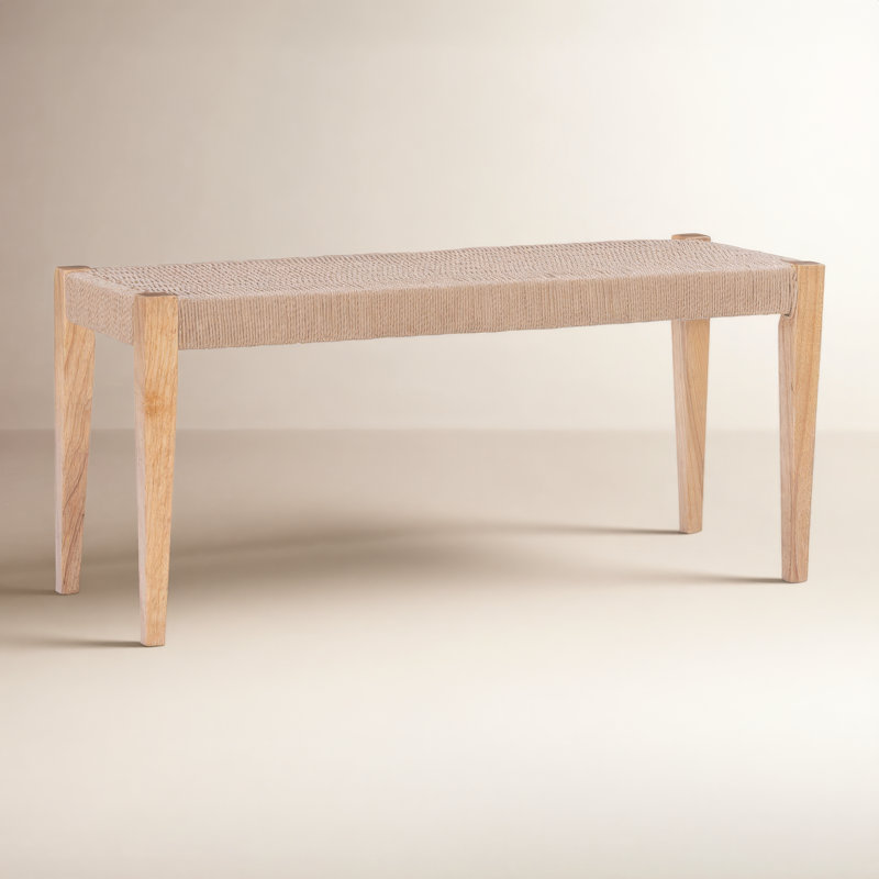 Corrine 40'' W Solid Rubberwood Dining Bench with Woven Rope Seat, Natural