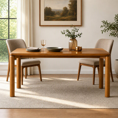 70.28" Rubber Wood Dining Table, Rectangular Kitchen Table With Round Thick Legs, Solid Wood Dinner Table For Dining Room, Kitchen & Restaurant