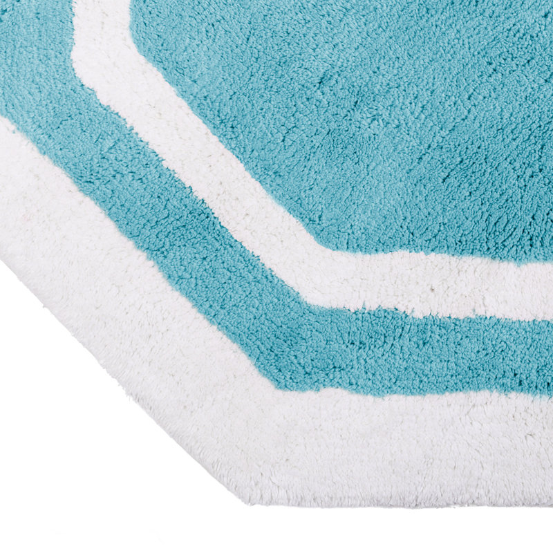 Ipke Cotton Bath Mat, White/Sky Blue Center
