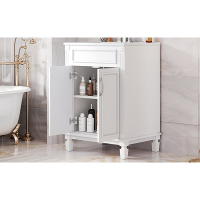 Meuble-lavabo 24 po avec lavabo supérieur, armoire de rangement moderne avec 2 portes à fermeture douce et tablette réglable, structure en bois massif