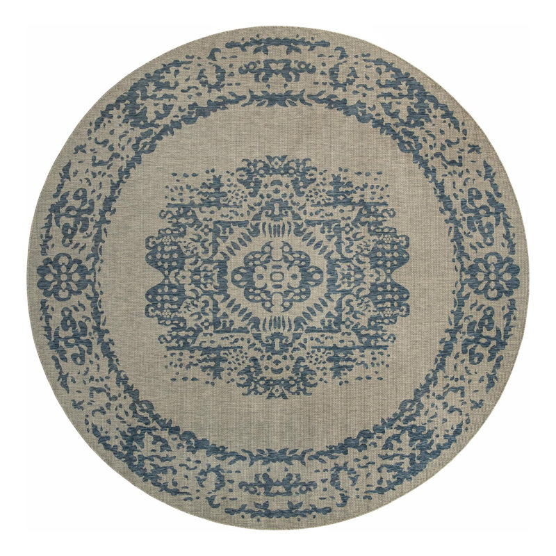 Tapis oriental bleu / gris Cowell, Rond 10 pi 8 po