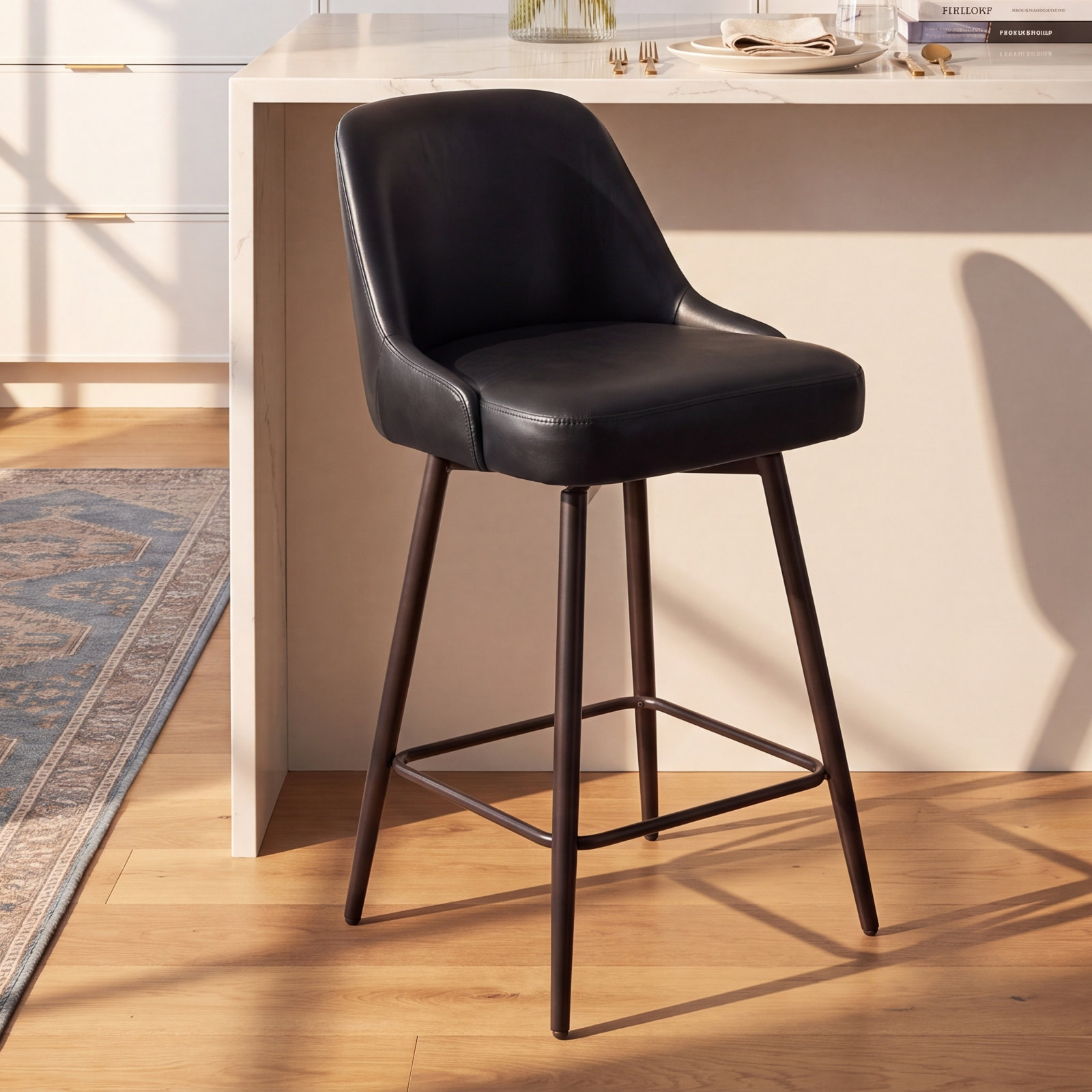 Zack Swivel Bar and Counter Stool, 26.4" Seat Height, Black/Bronze