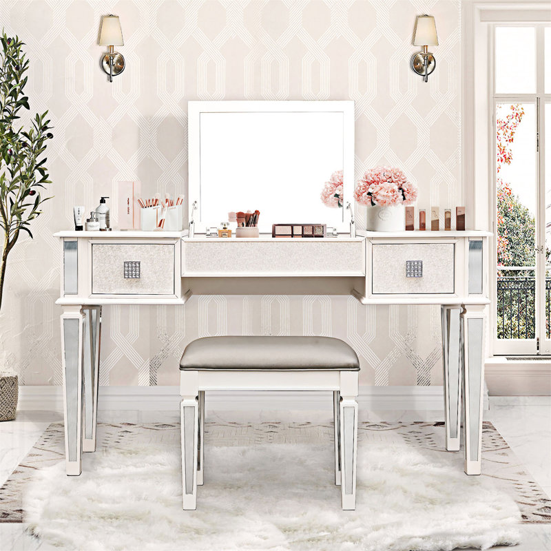 Ensemble de coiffeuse avec miroir, Blanc