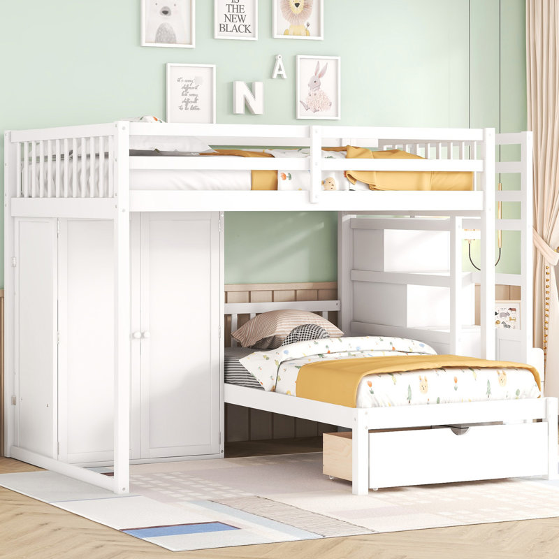 Lit superposé blanc - offre une solution de sommeil élégante avec des éléments de rangement avantageux, Blanc
