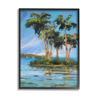 «Palm Island», peinture encadrée sur bois par Jane Slivka, peinture