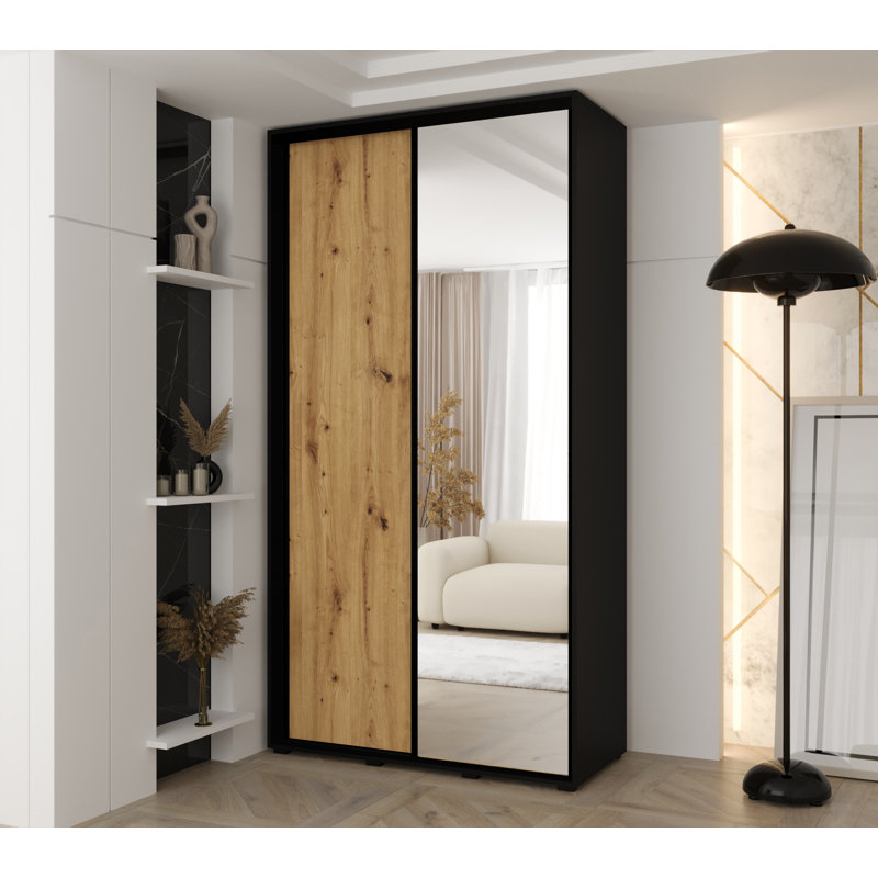 Sliding Wardrobe Vado, 235.2cm H x 140cm W x 45cm D, Brown/Black