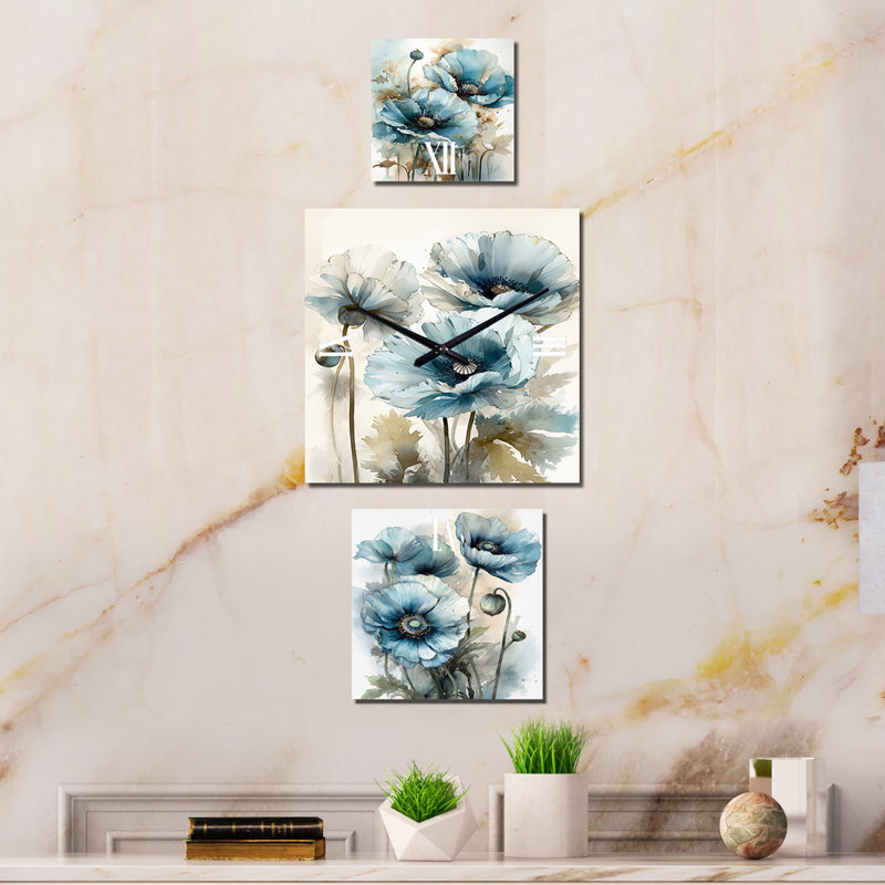 Ricquita - Horloge murale surdimensionnée coquelicots - lot de 3