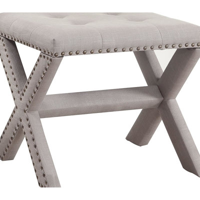 Contemporary Grey Linen Blend Bench With Design And Nailhead Trim For Living Room, Long - Lasting Engineered Wood Structure, Thick Foam Pads, 19" D, 17" W, 18" H Seat Primary Space, Foam,