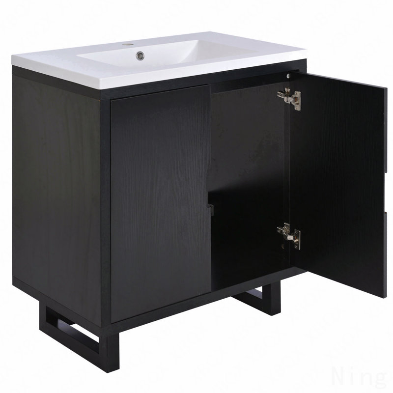 Ensemble de meuble-lavabo 30 po avec lavabo, armoire combinée, armoire de rangement, structure en bois massif, Noir