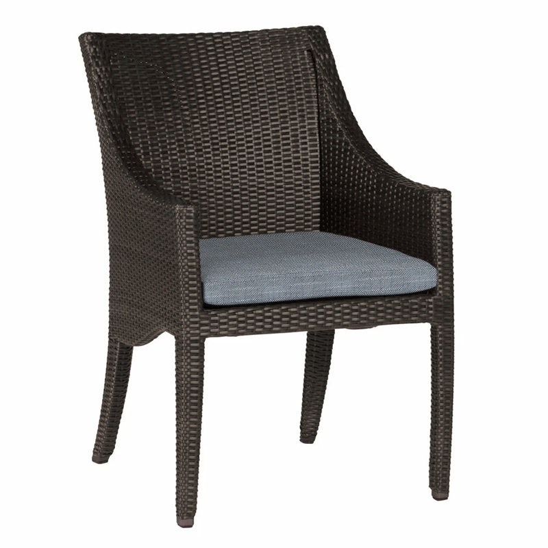 Athena Wicker/Rattan Patio Dining Armchair, Black Walnut, Rollo Chambray, No Welt