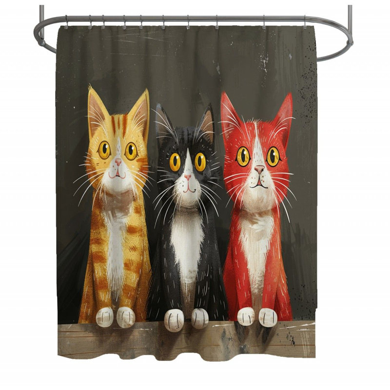 Three Cats Pet Shower Curtain, 70" W x 73" L