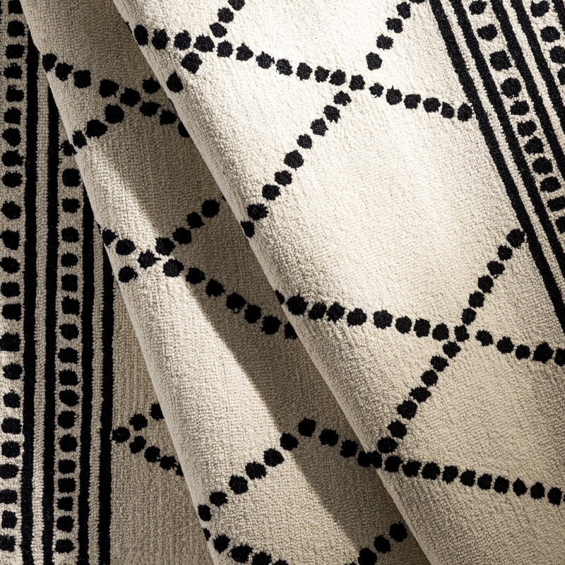 Rectangle Barbarella Handmade Tufted Wool Area Rug in Cream/Black, Rectangle 5' x 7'6"