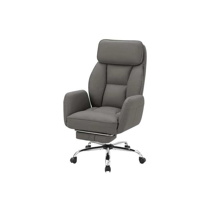 Office Chair, Adjustable Height, Armrests, Ergonomic, Swivel, Computer Desk, Work, Dark Grey Leather-look, Chrome Metal, Contemporary, Modern