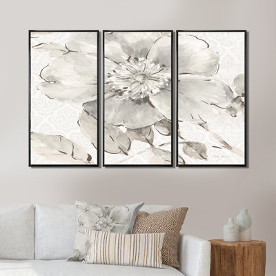 Indigold gris pivoines II - ensemble d'art mural sur toile traditionnel encadré de 3