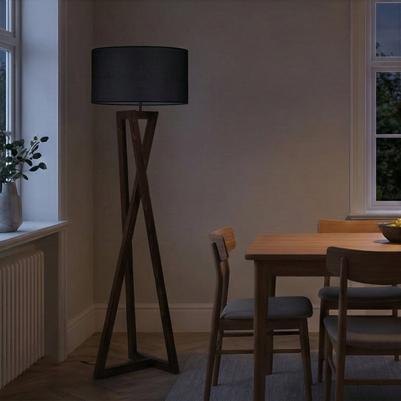 Lampe sur pied Jahzair, Noir, Noyer