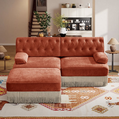 Canapé de 76 pouces à 2 places en velours avec repose-pieds, idéal pour les salons, les salles de conférence et les chambres à coucher.