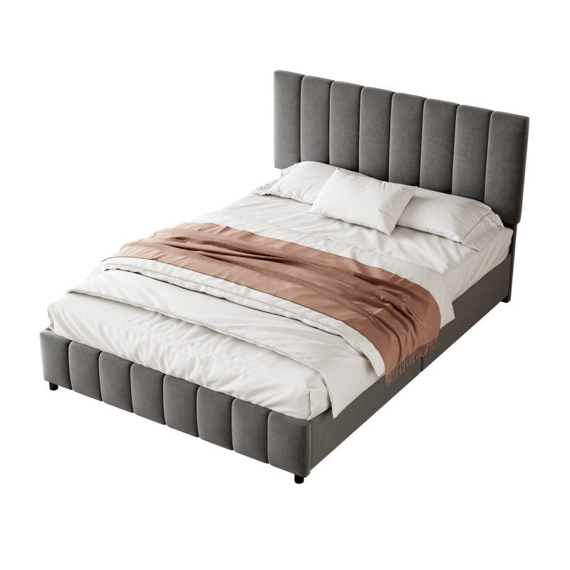 Andros Upholstered Double (4'6) Bed Frame, Grey