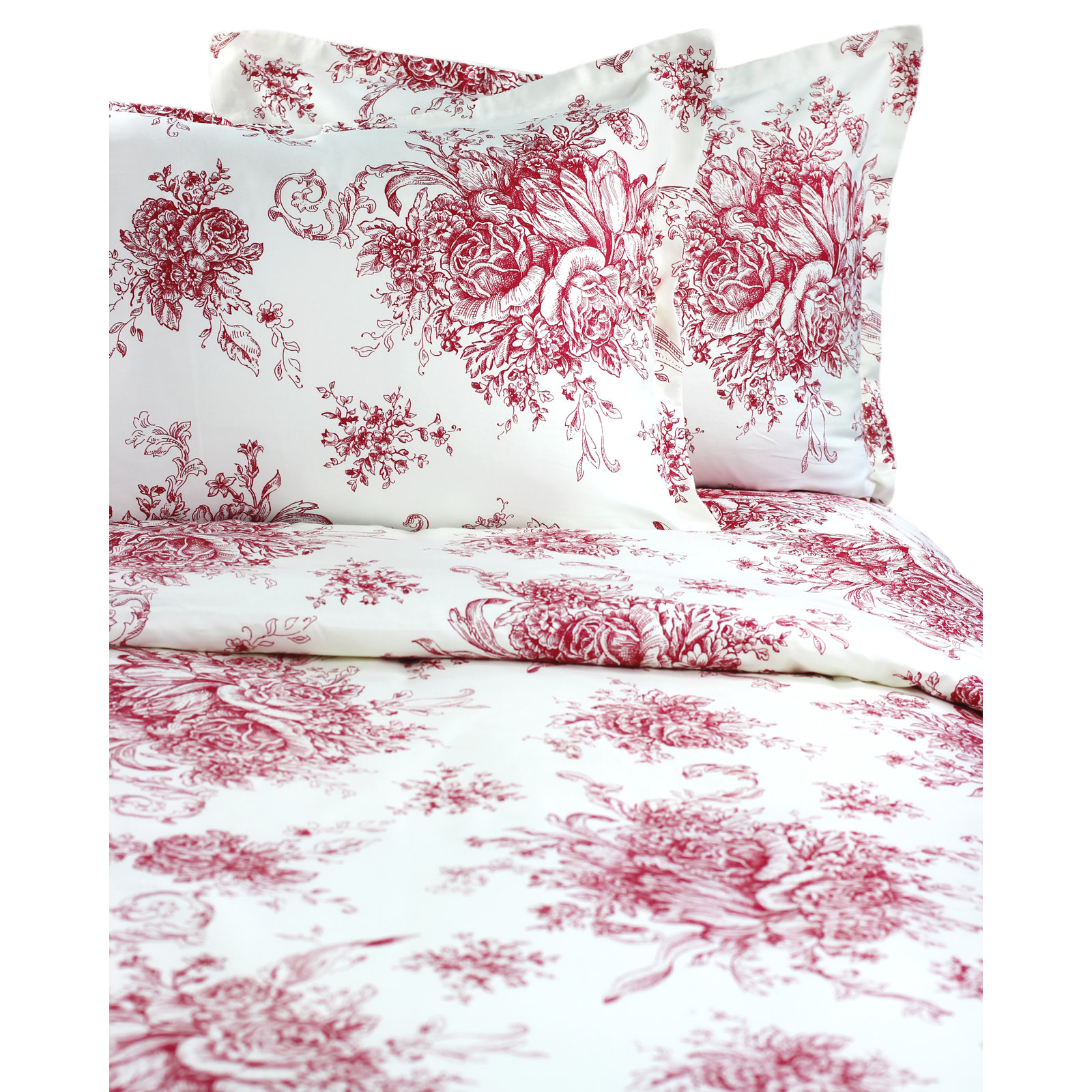 Benedictine Cotton Duvet Cover Set, Red, Full/Queen Duvet Cover + 2 Standard Shams