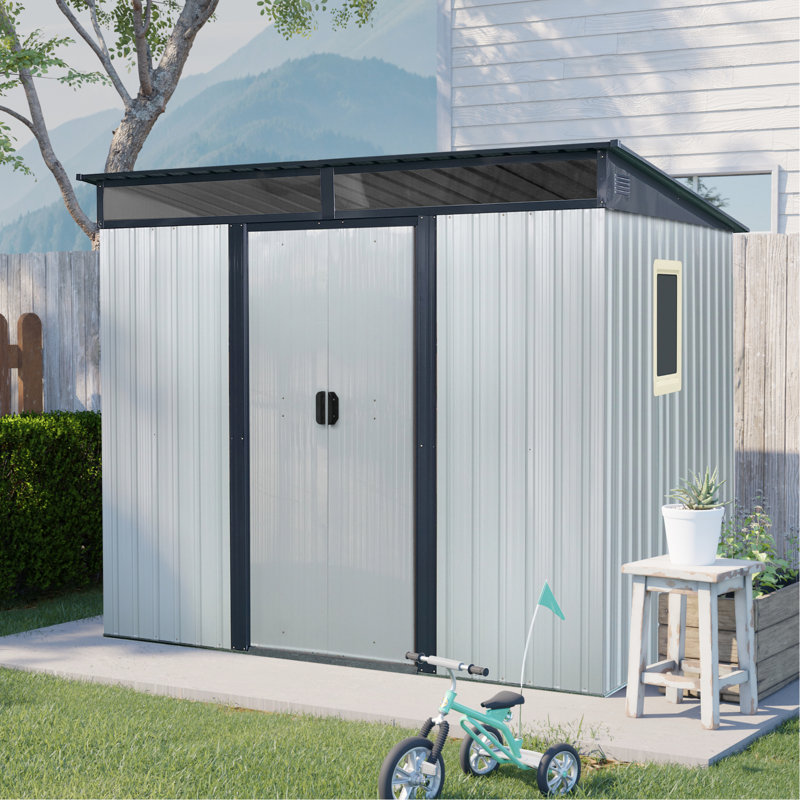 8X6 Ft Metal Shed For Utility Area, With Strong Foundation & Waterproof Panels White Black Garden Shed, Ft, Spacious Interior