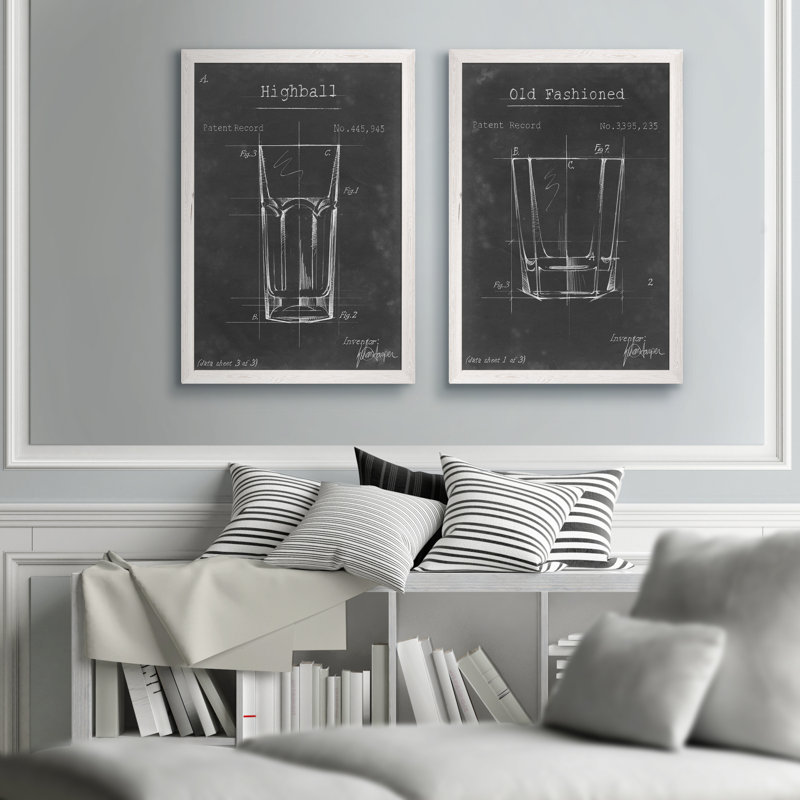 «Barware Blueprint I» par Antonyus Bunjamin (Abe) - ensemble de 2 reproductions d'art encadrées, H 24 po x l 18 po, Blanc