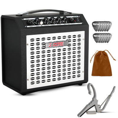 Amplificateur de guitare électrique portable mini 5 cœurs 20 W avec haut-parleur intégré de 6,5 pouces et prise casque auxiliaire