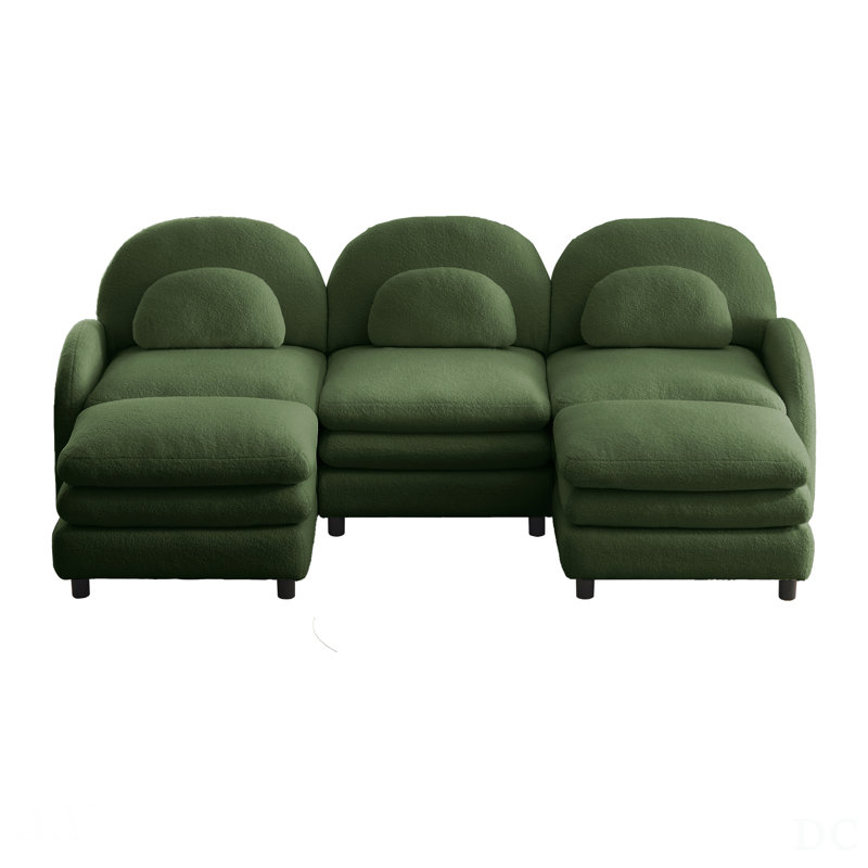 Canapé modulaire avec 2 repose-pieds mobiles, beige et blanc, Vert, H 35,4 po x l 98,2 po x P 55,5 po