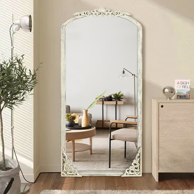 Anjulie Arch Solid Wood Mirror Ornate Mirror Wall Mirror Retro Mirror with Carved Frame