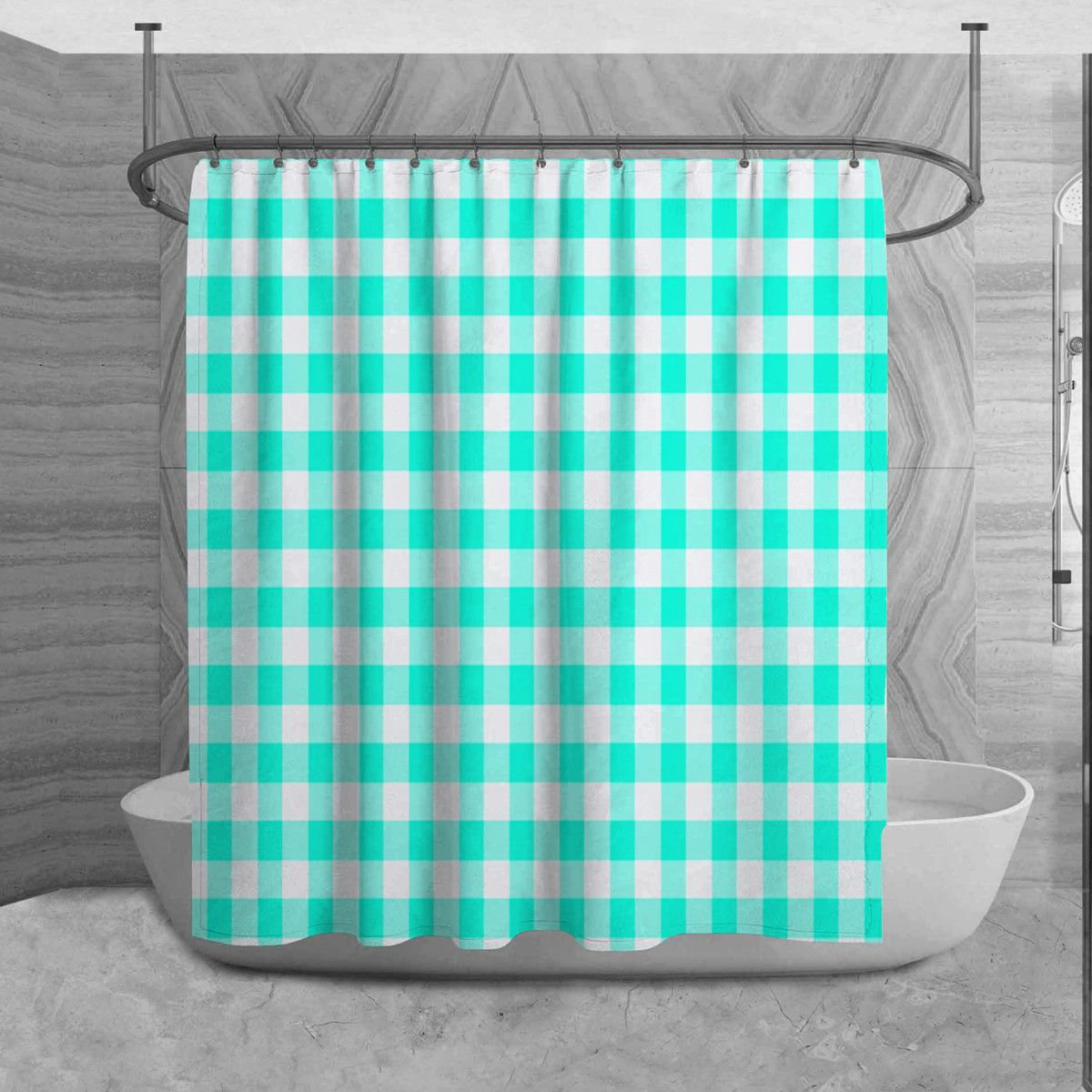 East Urban Home Gingham Shower Curtain Pattern Bathroom Decor Turquoise