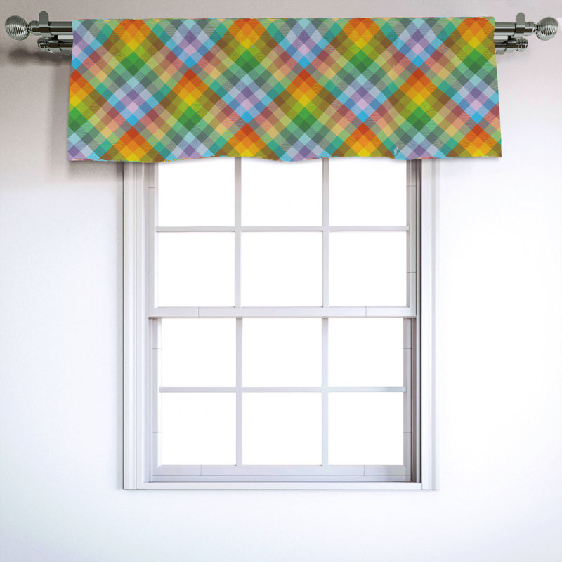 Ambesonne Plaid Sateen Ruffled 54'' W Window Valance in