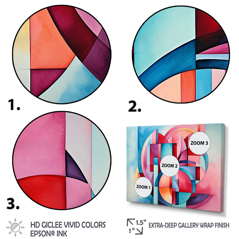 Rose et bleu géométrique en spirale - art mural géométrique, Cadre doré à coins fermés, H 30 po x l 40 po x P 1,5 po