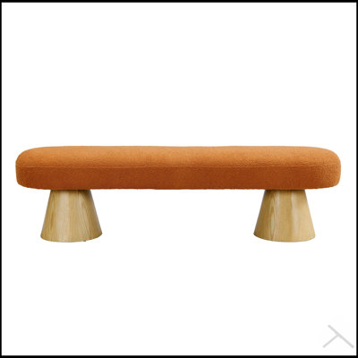 Banc de salle à manger rembourré polyvalent Boucle, longueur de 64 pouces, dessus de tabouret orange avec pieds en bois, capacité de 300 lb pour des utilisations multiples