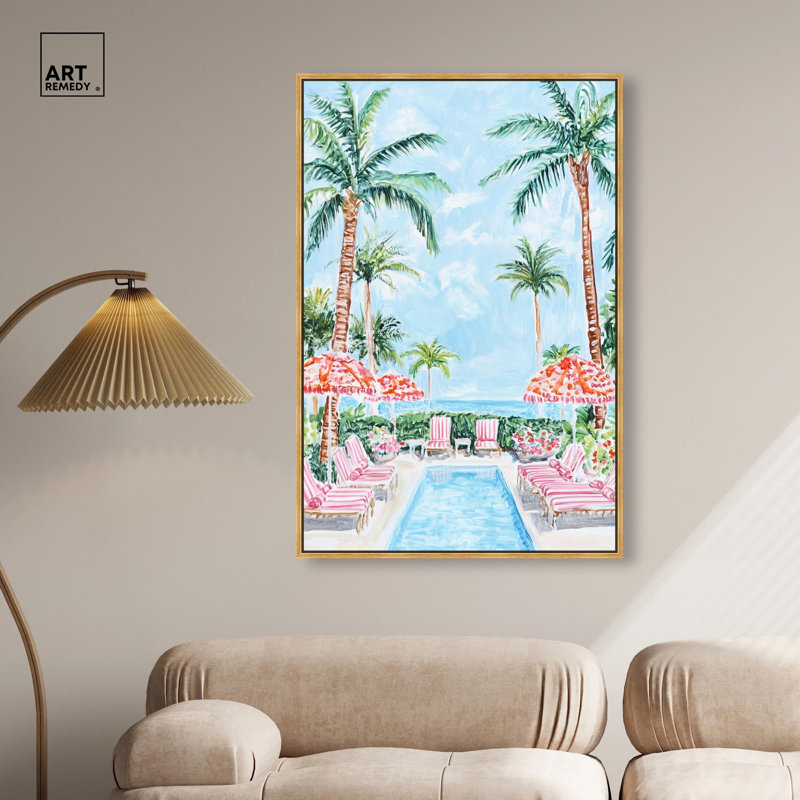 «Palm Tree Haven», reproduction d'art sur toile par Art Remedy, H 31 po x l 21 po, Cadre doré