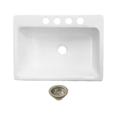 Kingston Brass Towne Cast Iron Single Bowl  Undermount Kitchen Sink With 4-Hole Drain And Strainer