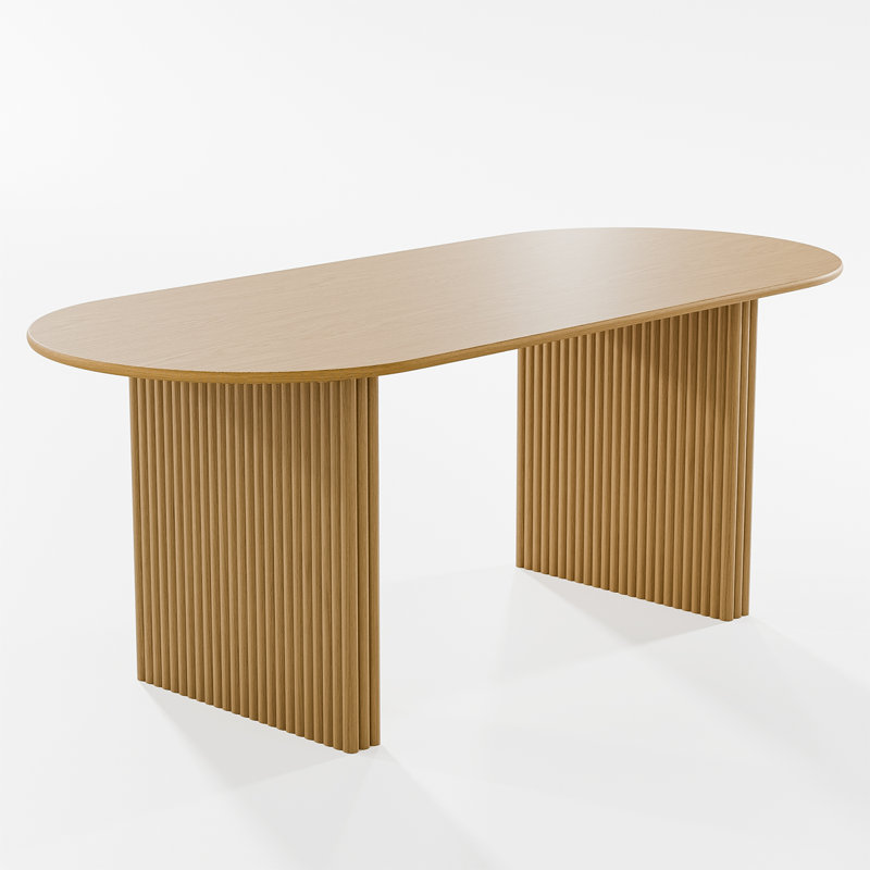 67" Solid Wood Oval Dining Table Set With 6 Fabirc Upholstered Dining Chairs Modern Double Pedestal Dining Set For Seats 6