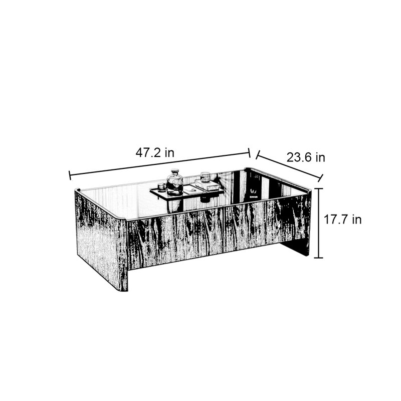 Table basse rectangulaire en verre trempé, Noir, noir, noir, noir, H 17,7 po x L 47,2 po x l 23,6 po