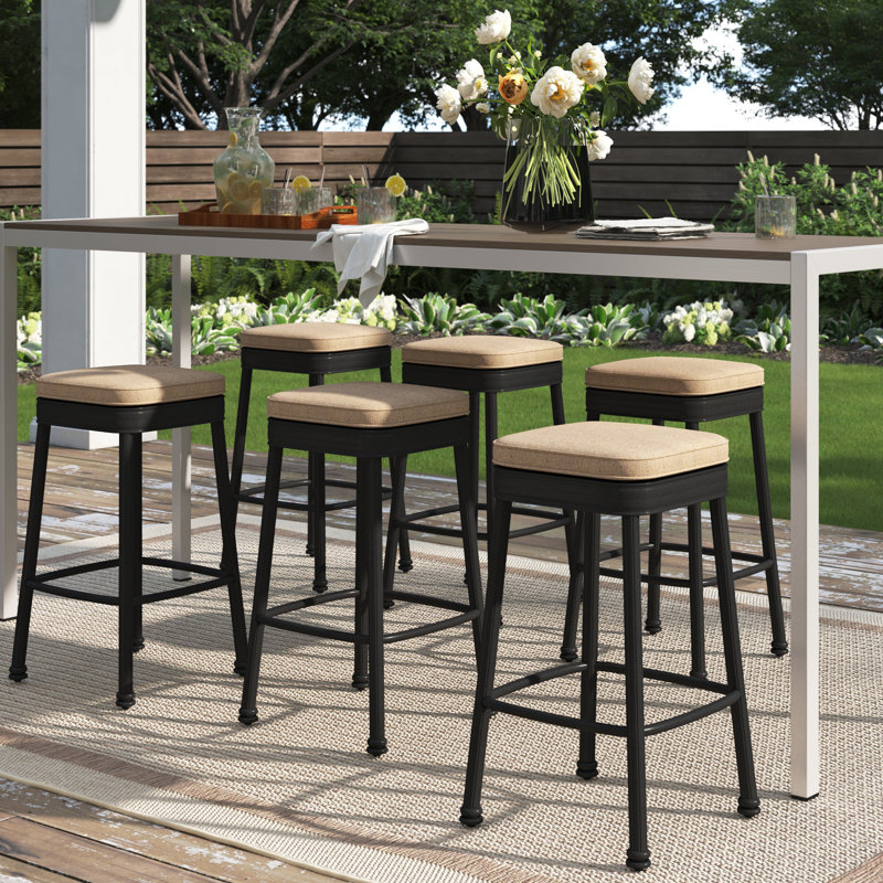 Coggeshall Powder Coated Aluminum Outdoor Stool with Cushion, Counter Stool (26” Seat Height)