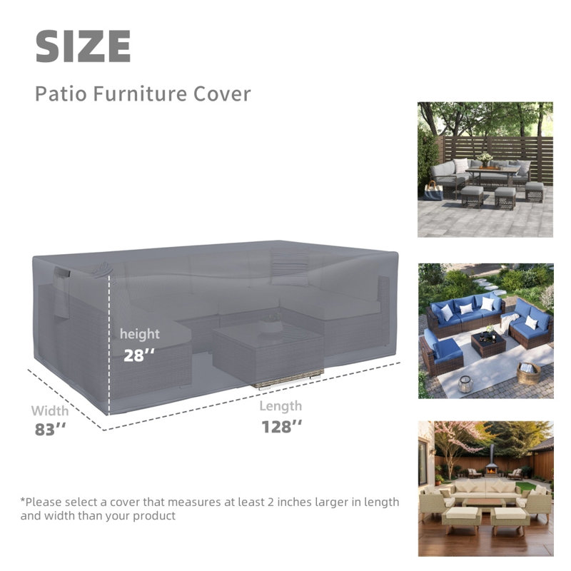 Patio Furniture Cover, Heavy-duty Outdoor Furniture Cover, Waterproof & Anti-UV, Universal Fit, 28" H x 128" W x 83" D