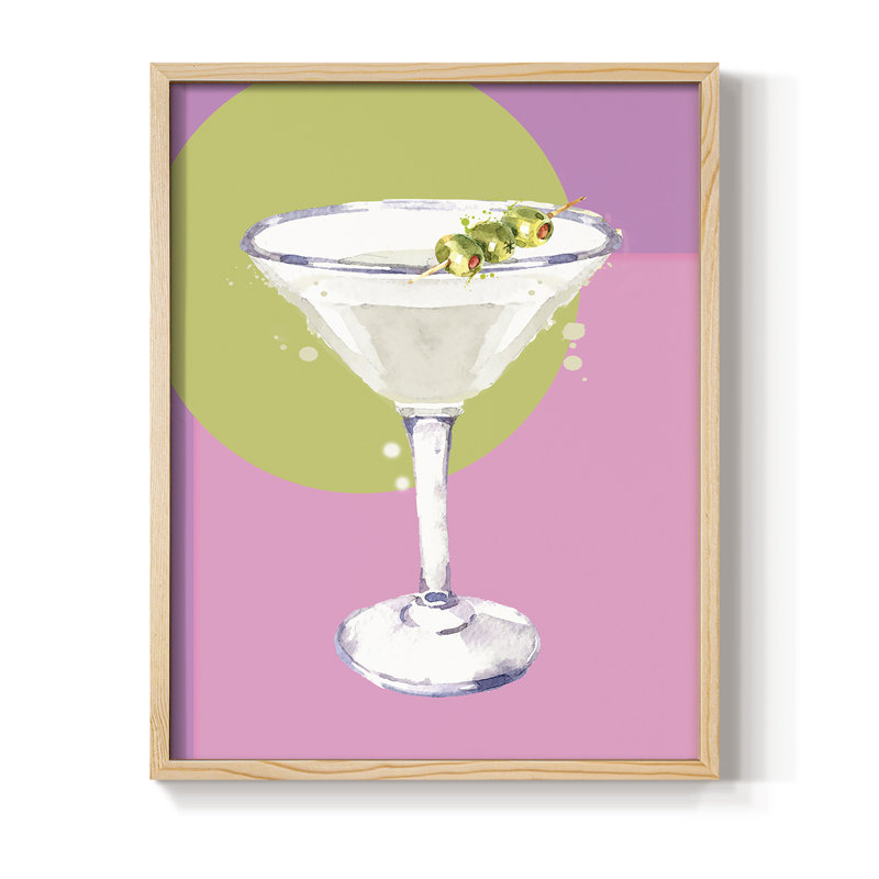 Martini Framed Print - Solid Wood, Natural, 11" H x 9" W